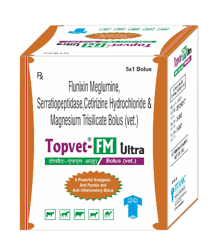 Topvet-FM Ultra Bolus (Anti-Inflammatory & Analgesic - mastitis & metritis) for cows, buffaloes, and livestock - Titanic Pharmaceuticals Pvt. Ltd.